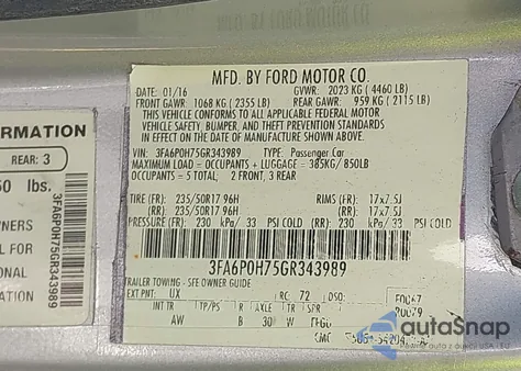 2016 Ford Fusion Se from USA, damaged, VIN 3FA6P0H75GR343989